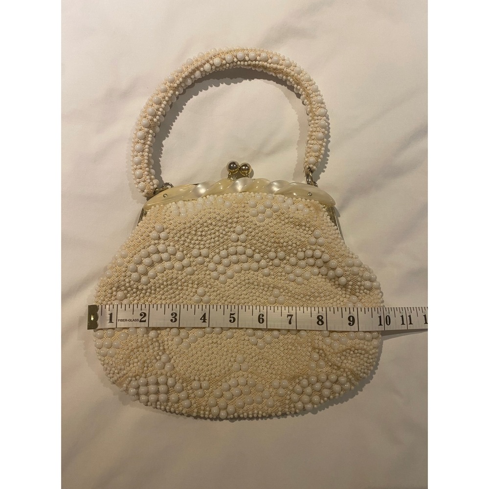 Vintage 1960s Ivory Beaded Bridal Evening Purse Likely Lucite Hong Kong - Picture 15 of 16